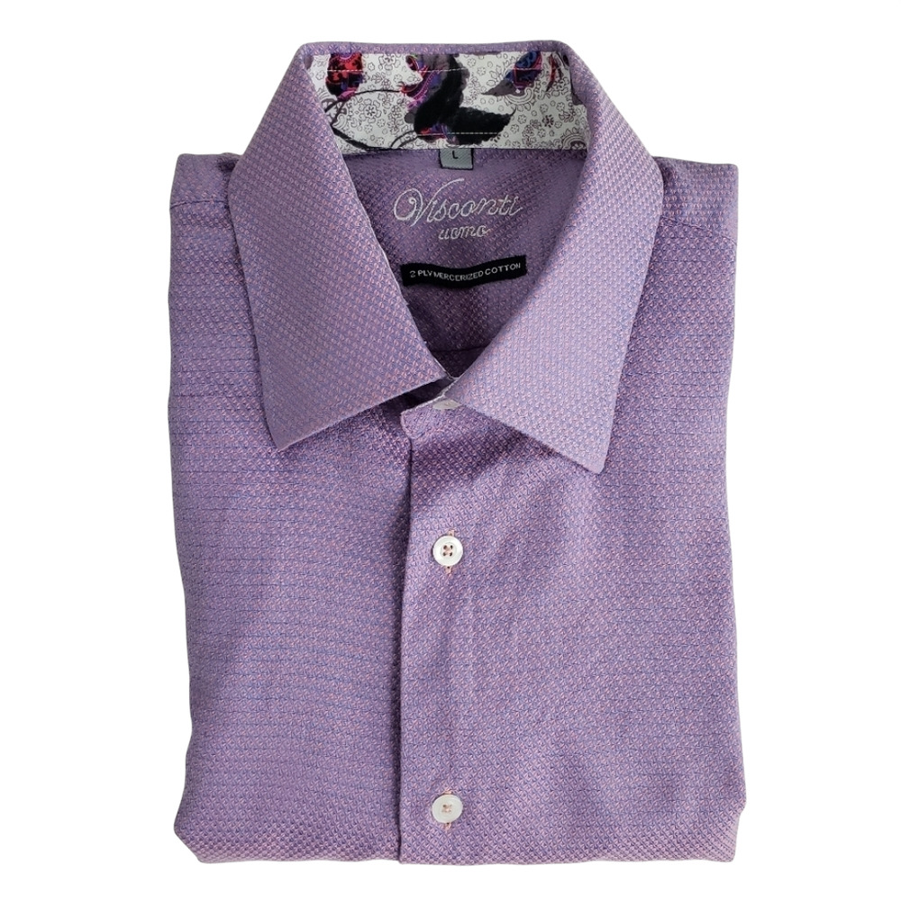 Visconti Uomo Shirt Contrast Flip Cuff Men Button Up Purple Print